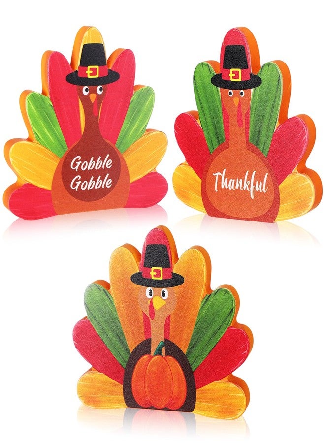 DoubleFill 3 Pcs Fall Thanksgiving Turkey Figurines Wooden Little Turkey Table Decor Fall Figurines Decorations for Home Autumn Thanksgiving Gifts Home Office Decor Party - Image 1
